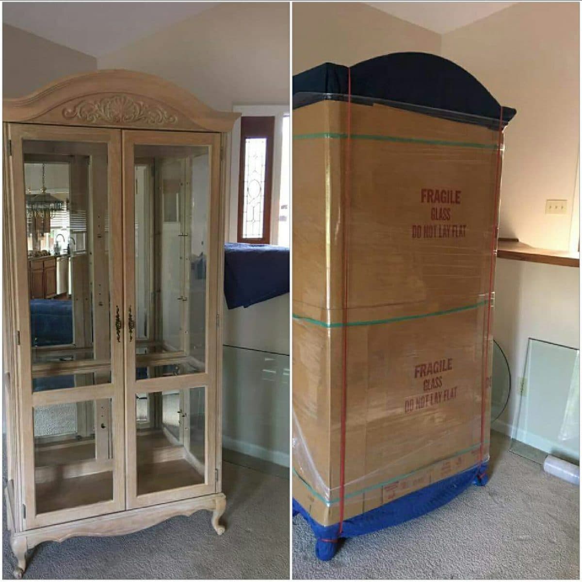 Curio cabinet before and after Top Notch wrapping